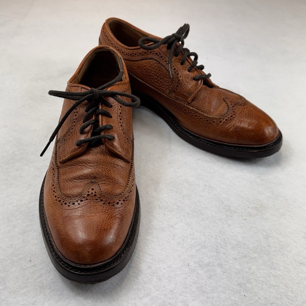 Frye Wingtip Oxford‎ Mens 9.5 D Tan Brown Pebbled Leather Brogue Dark Academia